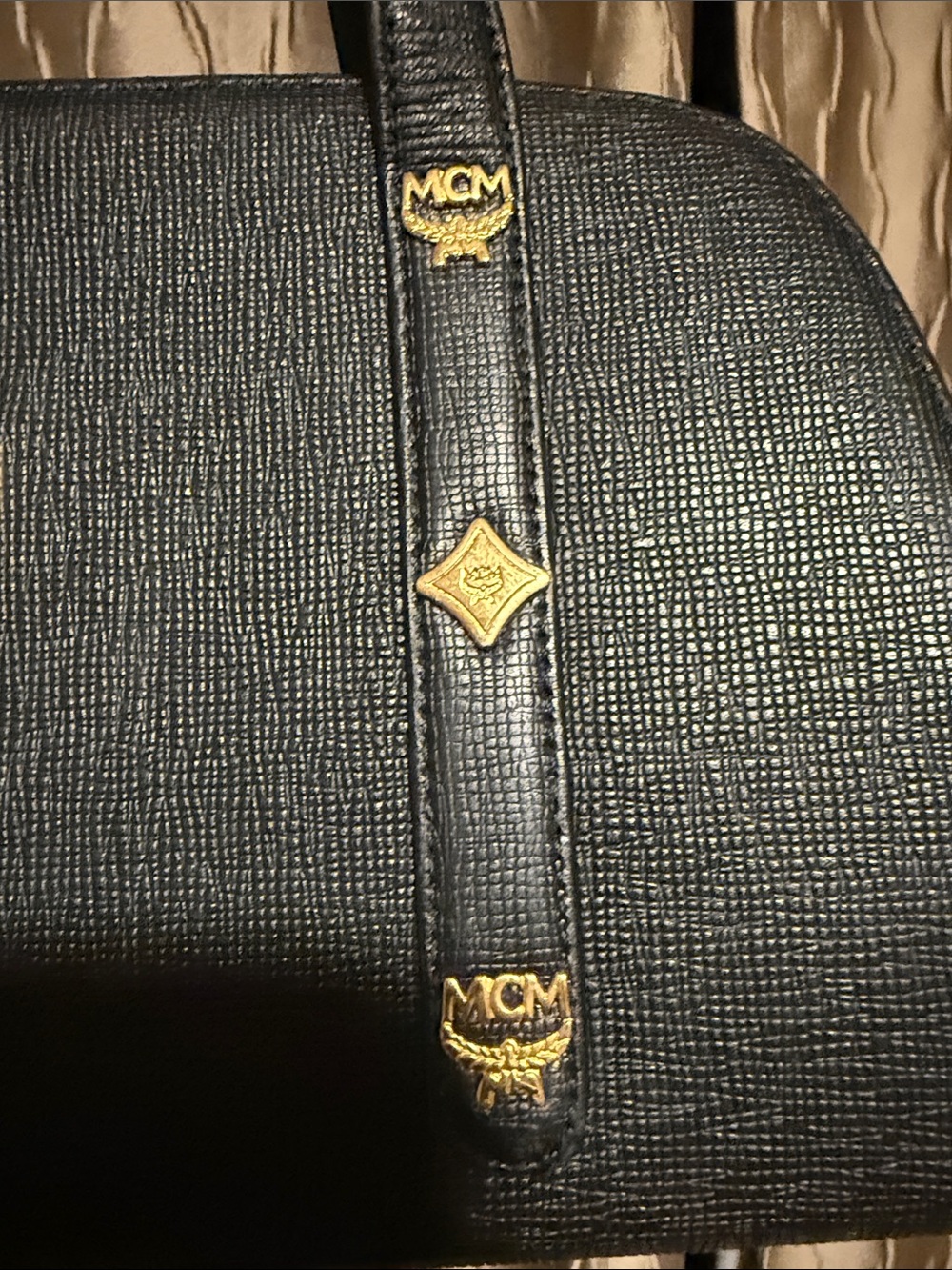 MCM Black Leather Satchel with Gold Logo Plate - Picture 6 of 13